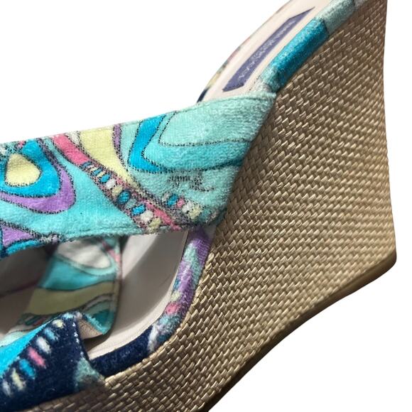 Emilio Pucci Terry Cloth Criss Cross Raffia Wedges Size 39 - Picture 8 of 10